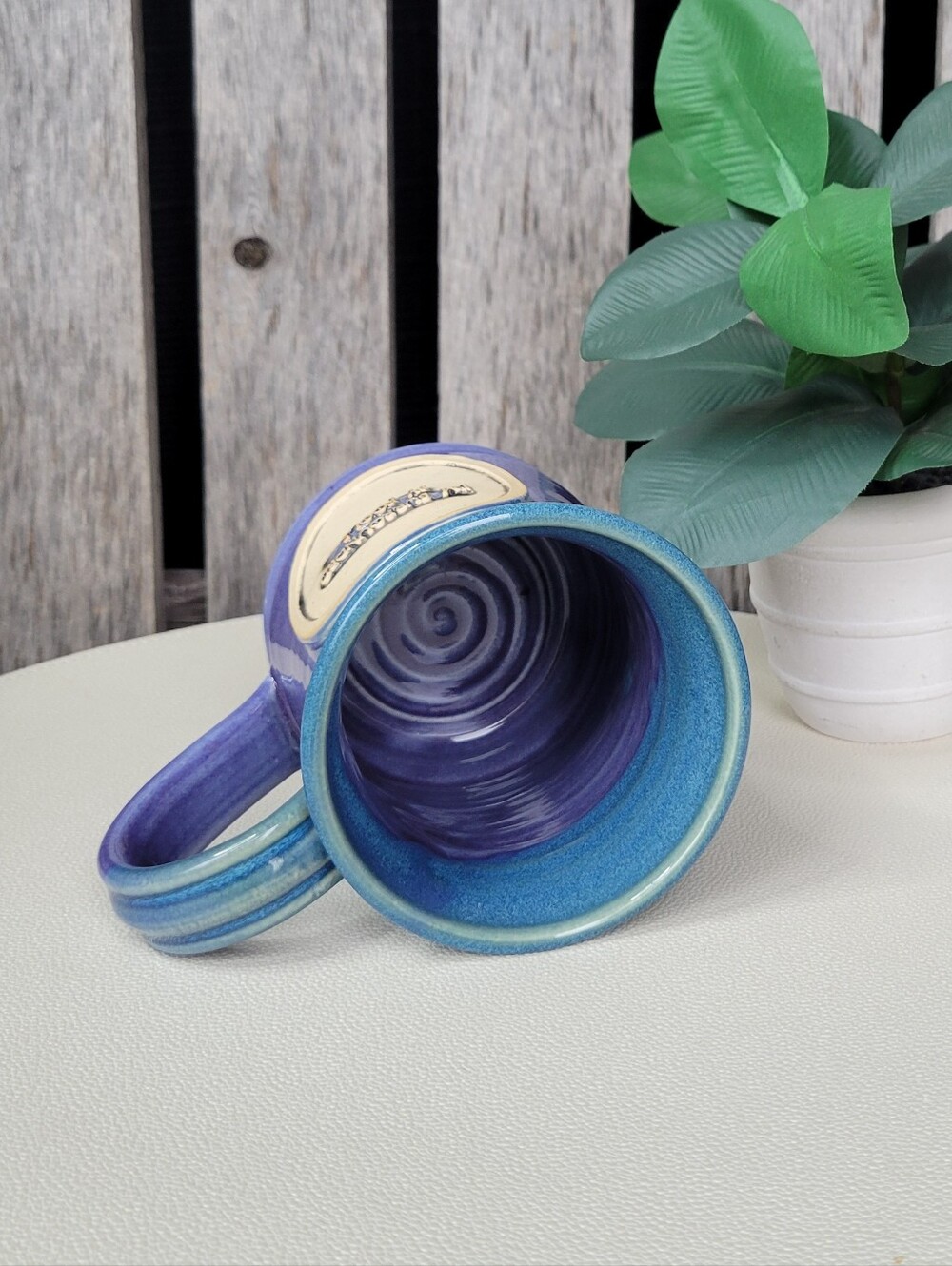 Black Dog Pottery Handcrafted Blue Mug Inscription: I'm Surrounded By Fools - Picture 4 of 5
